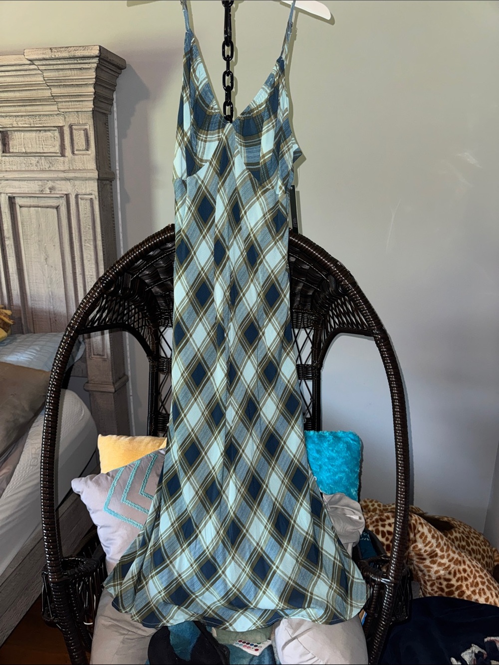 Blue Plaid Slip Dress - Women